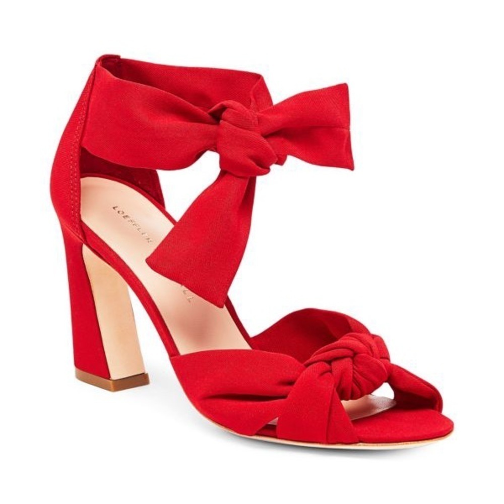 Loeffler Randall / NEW bright red Nan knot double Ankle Tie Sandal heel 9